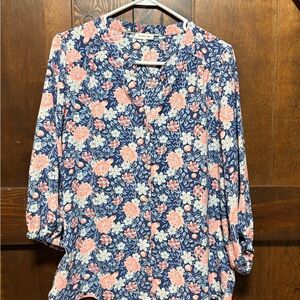 Olivia & Joy Navy Floral blouse with Pink Accents